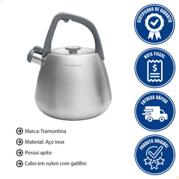 Chaleira Tramontina Em Aço Inox Com Apito e Cabo De Nylon 4 Litros 61488400