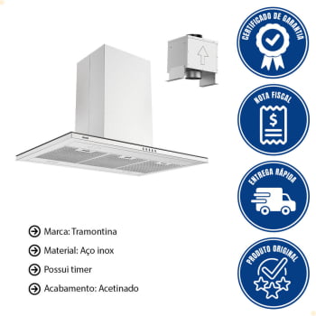 Coifa de Ilha Tramontina Slim Isla 90 Split Aço Inox com Acabamento Scotch Brite 90 cm 220v 95800031