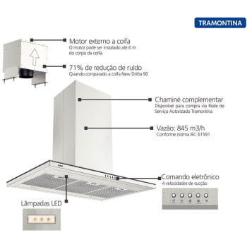 Coifa de Ilha Tramontina Slim Isla 90 Split Aço Inox com Acabamento Scotch Brite 90 cm 220v 95800031