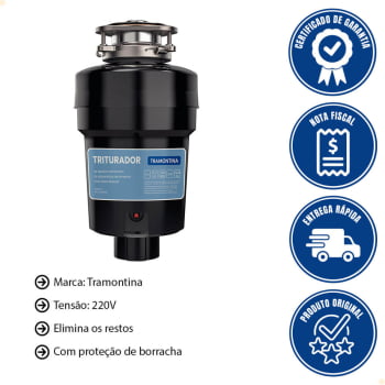 Triturador de Resíduos Tramontina 0,75 HP 220V para Cubas ou Pias Válvula de 4 1/2" 94522003