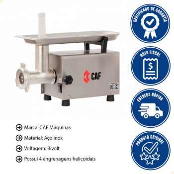 Moedor Picador Elétrico Comercial CAF Boca 8 Bivolt 60 HZ 1/3 CV P008221113