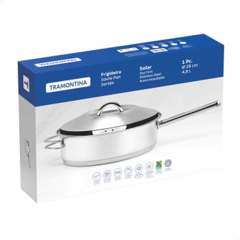 Frigideira Tramontina Solar 28 cm 4,8 L em Aço Inox com Fundo Triplo Tampa Cabo e Alça 62500280
