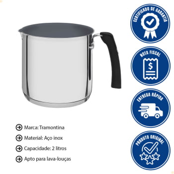 Fervedor Tramontina Solar Ceramic 14cm 2L Aço Inox Fundo Triplo Int Cerâmico Cabo Silicone 62132146