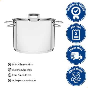 Caldeirão Tramontina Brava 20 cm 4,6 L em Aço Inox Fundo Triplo com Tampa Plana e Alças 62405200
