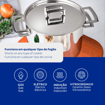 Caldeirão Tramontina Brava 20 cm 4,6 L em Aço Inox Fundo Triplo com Tampa Plana e Alças 62405200
