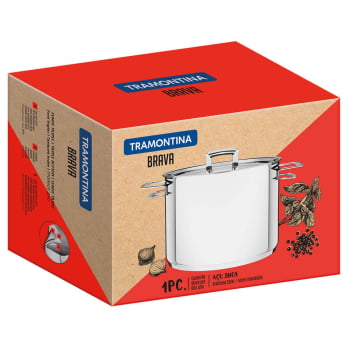 Caldeirão Tramontina Brava 20 cm 4,6 L em Aço Inox Fundo Triplo com Tampa Plana e Alças 62405200