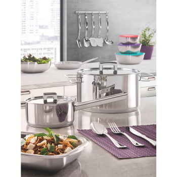 Caldeirão Tramontina Brava 20 cm 4,6 L em Aço Inox Fundo Triplo com Tampa Plana e Alças 62405200