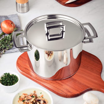 Caldeirão Tramontina Brava 20 cm 4,6 L em Aço Inox Fundo Triplo com Tampa Plana e Alças 62405200