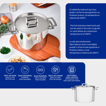 Caçarola Tramontina Solar Funda 20 cm 3,6 L em Aço Inox Fundo Triplo com Tampa e Alças 62504200