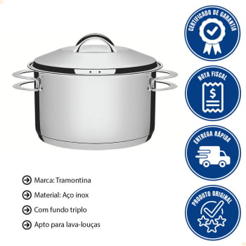 Caçarola Tramontina Solar Funda 28 cm 8,4 L em Aço Inox Fundo Triplo com Tampa e Alças 62504280