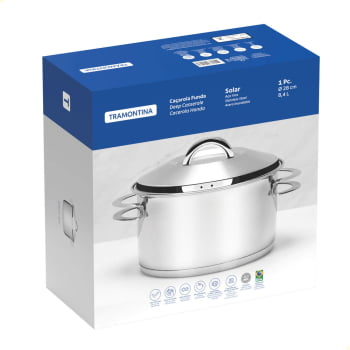 Caçarola Tramontina Solar Funda 28 cm 8,4 L em Aço Inox Fundo Triplo com Tampa e Alças 62504280