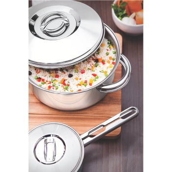 Caçarola Tramontina Solar Funda 28 cm 8,4 L em Aço Inox Fundo Triplo com Tampa e Alças 62504280