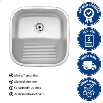 Tanque de Encaixe Tramontina Hera 25 Litros Aço Inox Acetinado 40x40 cm 94403107