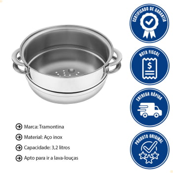 Cozi-Vapore Tramontina Solar 20 cm 3,2 L em Aço Inox com Alças 62510200
