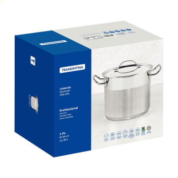 Caldeirão Tramontina Professional 28cm 11,9L em Aço Inox F. Triplo Tampa Plana Satinado 62625280