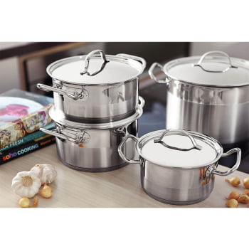 Caldeirão Tramontina Professional 28cm 11,9L em Aço Inox F. Triplo Tampa Plana Satinado 62625280
