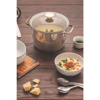 Caldeirão Tramontina Allegra 22 cm 5,5 L em Aço Inox com Fundo Triplo e Tampa de Vidro 62655224