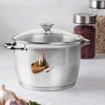 Caldeirão Tramontina Allegra 22 cm 5,5 L em Aço Inox com Fundo Triplo e Tampa de Vidro 62655224