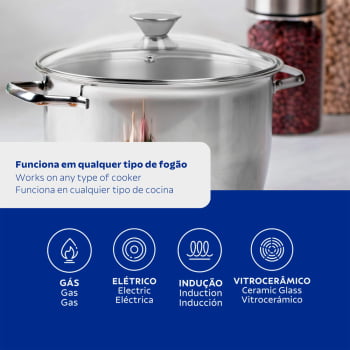 Caldeirão Tramontina Allegra 24 cm 7,5 L em Aço Inox com Fundo Triplo e Tampa de Vidro 62655244