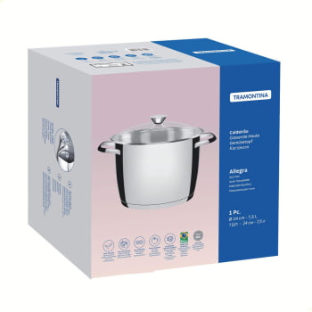 Caldeirão Tramontina Allegra 24 cm 7,5 L em Aço Inox com Fundo Triplo e Tampa de Vidro 62655244