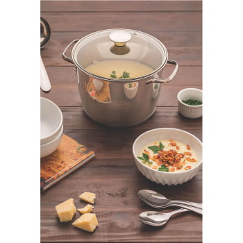 Caldeirão Tramontina Allegra 24 cm 7,5 L em Aço Inox com Fundo Triplo e Tampa de Vidro 62655244