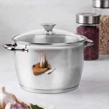 Caldeirão Tramontina Allegra 24 cm 7,5 L em Aço Inox com Fundo Triplo e Tampa de Vidro 62655244