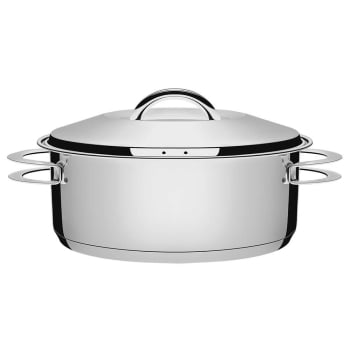 Caçarola Tramontina Solar Rasa 24 cm 4,7 L em Aço Inox Fundo Triplo com Tampa e Alças 62503240