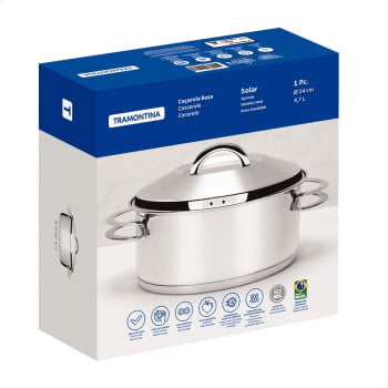 Caçarola Tramontina Solar Rasa 24 cm 4,7 L em Aço Inox Fundo Triplo com Tampa e Alças 62503240