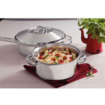 Caçarola Tramontina Solar Rasa 24 cm 4,7 L em Aço Inox Fundo Triplo com Tampa e Alças 62503240