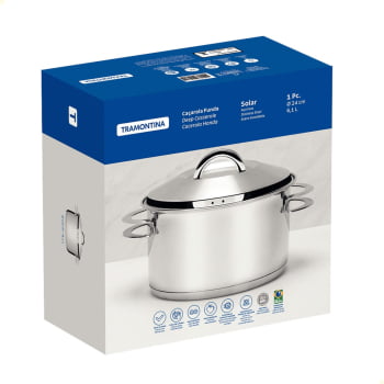 Caçarola Tramontina Solar Funda 24 cm 6,1 L em Aço Inox Fundo Triplo com Tampa e Alças 62504240