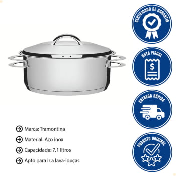 Caçarola Tramontina Solar Rasa 28 cm 7,1 L em Aço Inox Fundo Triplo com Tampa e Alças 62503280
