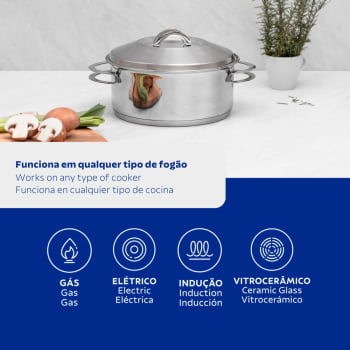 Caçarola Tramontina Solar Rasa 28 cm 7,1 L em Aço Inox Fundo Triplo com Tampa e Alças 62503280