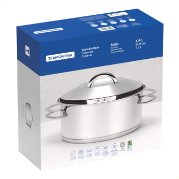Caçarola Tramontina Solar Rasa 28 cm 7,1 L em Aço Inox Fundo Triplo com Tampa e Alças 62503280