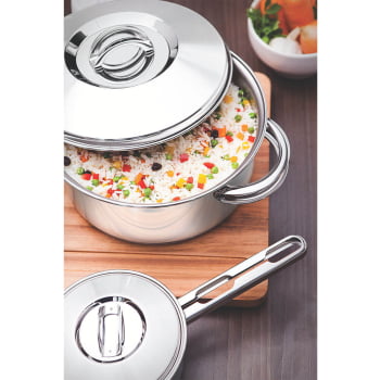 Caçarola Tramontina Solar Rasa 28 cm 7,1 L em Aço Inox Fundo Triplo com Tampa e Alças 62503280