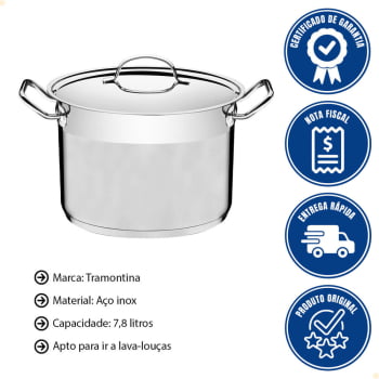 Caldeirão Tramontina Professional 24 cm 7,8 L Aço Inox Fundo Triplo Tampa Plana Satinado 62625240