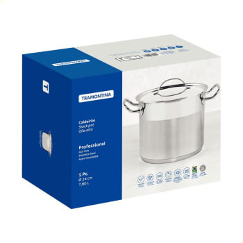 Caldeirão Tramontina Professional 24 cm 7,8 L Aço Inox Fundo Triplo Tampa Plana Satinado 62625240