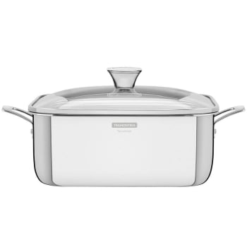 Caçarola Tramontina Grano Quadrada 7,3 L Aço Inox com Suporte P/ Tampa Corpo Triplo e Tampa de Vidro Caçarola Tramontina Grano Quadrada 7,3 L Aço Inox com Suporte P/ Tampa Corpo Triplo e Tampa de Vidro