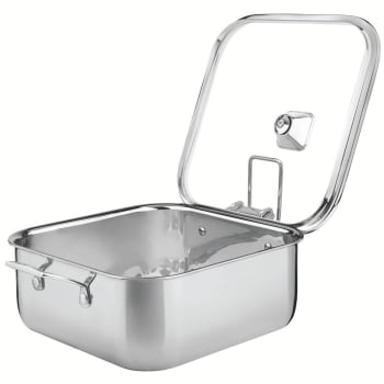 Caçarola Tramontina Grano Quadrada 7,3 L Aço Inox com Suporte P/ Tampa Corpo Triplo e Tampa de Vidro