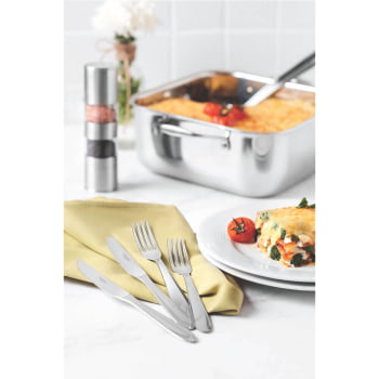 Caçarola Tramontina Grano Quadrada 7,3 L Aço Inox com Suporte P/ Tampa Corpo Triplo e Tampa de Vidro