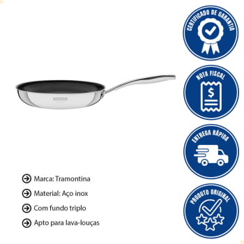 Frigideira Tramontina Grano 20 cm 1,2 L Aço Inox com Corpo Triplo Rev. Interno Antiaderente 62155207