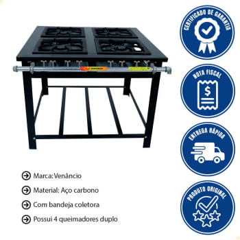 Fogão Industrial Venâncio Maxi 4 Queimadores Duplos M4 15176