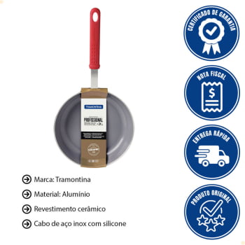 Frigideira Tramontina Profi. 24cm 2L em Alum. Lixado e Rev. Int Cerâmico Cabo Aço Inox Sil. 20885024