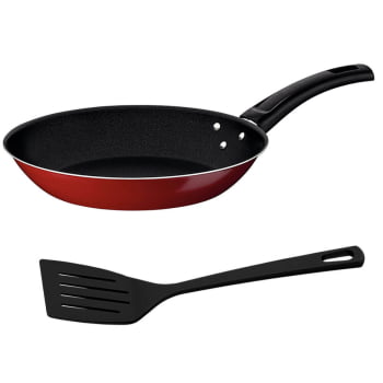 Frigideira Tramontina Coimbra 22cm 1L em Alum Antiaderente e Externo Vermelho com Espátula 20205722