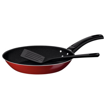 Frigideira Tramontina Coimbra 22cm 1L em Alum Antiaderente e Externo Vermelho com Espátula 20205722
