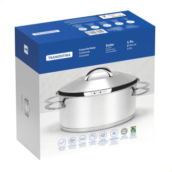 Caçarola Tramontina Solar Rasa 20 cm 2,9 L em Aço Inox Fundo Triplo com Tampa e Alças 62503200