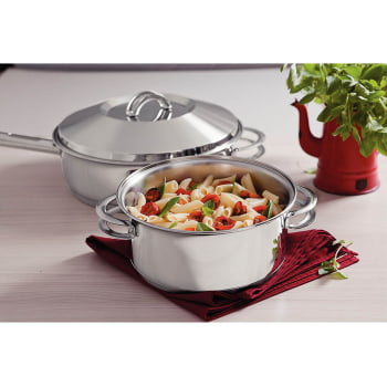 Caçarola Tramontina Solar Rasa 20 cm 2,9 L em Aço Inox Fundo Triplo com Tampa e Alças 62503200