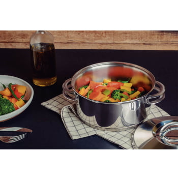 Caçarola Tramontina Solar Rasa 20 cm 2,9 L em Aço Inox Fundo Triplo com Tampa e Alças 62503200