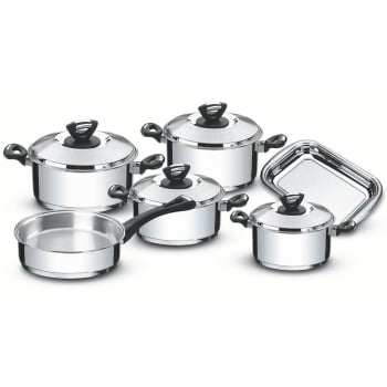 Jogo de Panelas Tramontina Solar 6 Peças em Aço Inox Fundo Triplo Cabos Alças de Baquelite 65720000