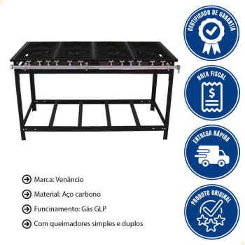 Fogão Venâncio a Gás Extra 8 Bocas 4 duplas e 4 simples E8D4E 14837