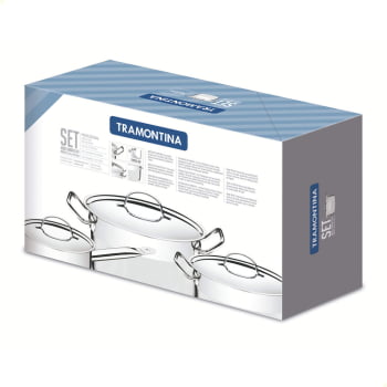 Jogo de Panelas Tramontina Prof. Aço Inox Fundo Triplo Tampa Plana Detalhe Satinado 5 Peças 65620010